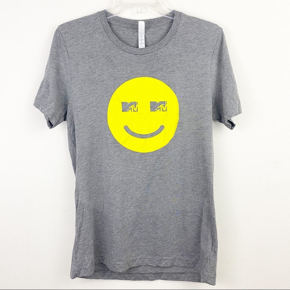 Bella Canvas MTV Smiley Face Tee Shirt Medium Gray
